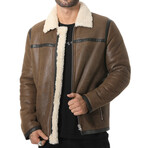 Leather Banded Sheepskin Casual Jacket // Vintage Camel with Beige Curly Wool (XS)
