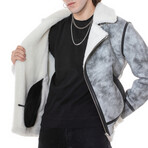 Shearling Biker Jacket // Natural Dying Gray with White Wool (S)