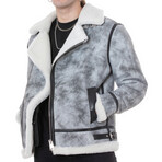Shearling Biker Jacket // Natural Dying Gray with White Wool (S)