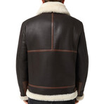 Shearling Zipper Pockets Aviator Jacket // Silky Brown with Beige Wool (S)