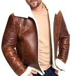 Fashion Jacket // Nappa Cracked Brown with Beige Curly Wool (2XL)