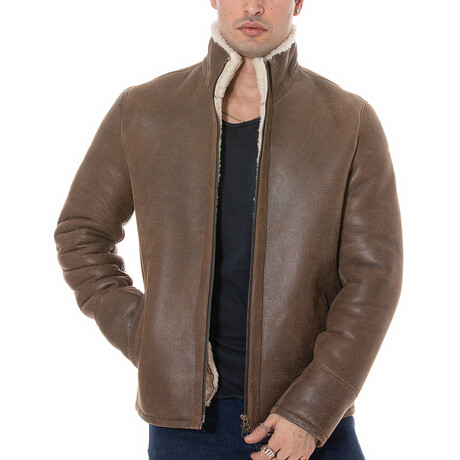 Shearling Casual Jacket // Vintage Camel with Beige Curly Wool (XS)