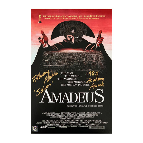 F Murray Abraham Autographed Amadeus Movie Poster "Salieri" & 1985 Academy Award Inscription // 11"H x 17"W