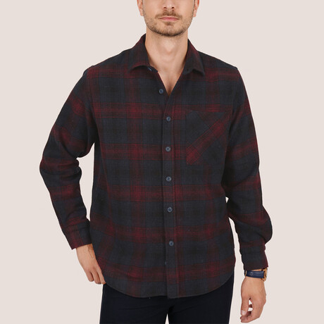 Nelson Oversize Flannel Shirt // Navy + Claret (S)