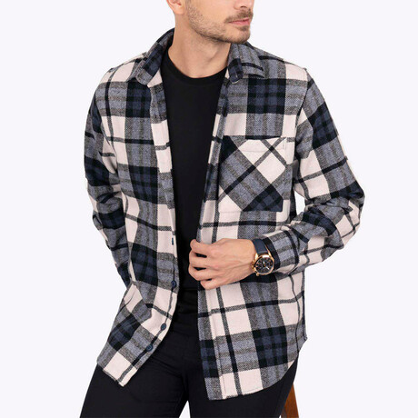 Benson Oversize Flannel Shirt // Navy + White (S)