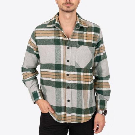 Mick Oversize Flannel Shirt // Gray + Green (S)