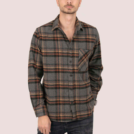 Nick Oversize Flannel Shirt // Smoked + Orange (S)