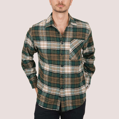 Tyson Oversize Flannel Shirt // Green + Brown (S)