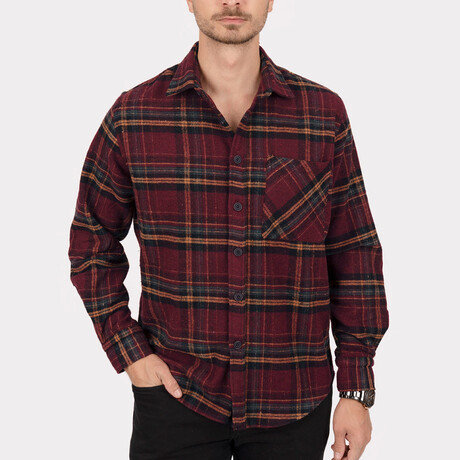 Jonas Oversize Flannel Shirt // Claret + Yellow (S)