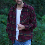 Jonas Oversize Flannel Shirt // Claret + Yellow (M)