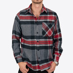 Trevor Oversize Flannel Shirt // Gray + Red (M)