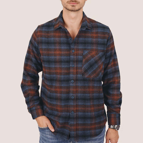 Frankie Oversize Flannel Shirt // Blue + Orange (S)