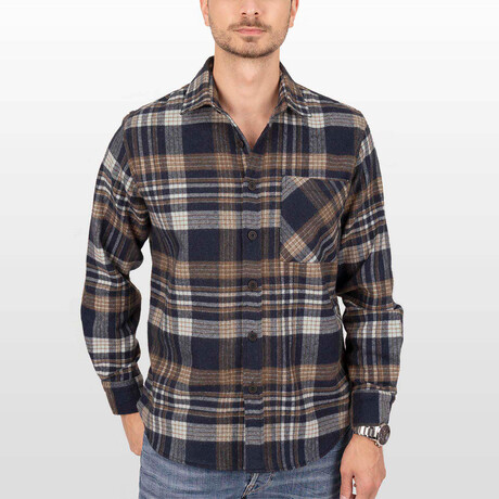 Joe Oversize Flannel Shirt // Navy + Brown (S)