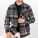 Joe Oversize Flannel Shirt // Navy + Brown (L)