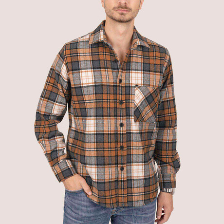 Noah Oversize Flannel Shirt // Gray + Orange (S)