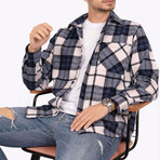 Benson Oversize Flannel Shirt // Navy + White (L)