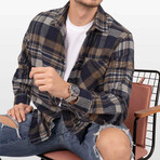 Joe Oversize Flannel Shirt // Navy + Brown (L)