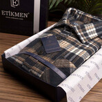 Joe Oversize Flannel Shirt // Navy + Brown (L)