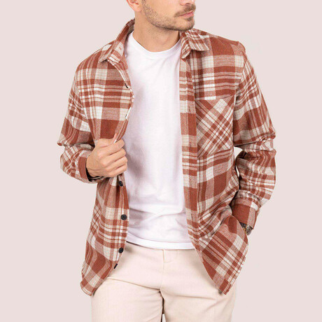 Carl Oversize Flannel Shirt // Tile + White (S)