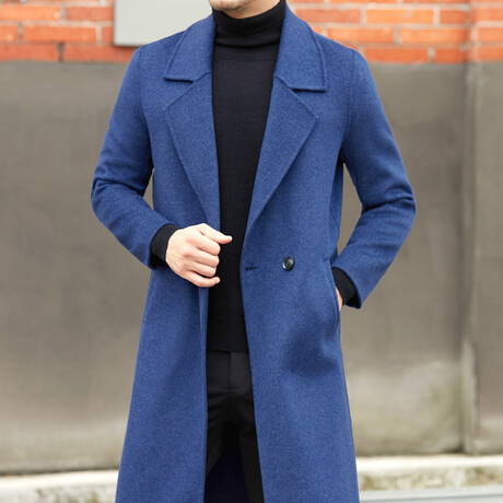 Longline Wool Coat // Blue (XL)