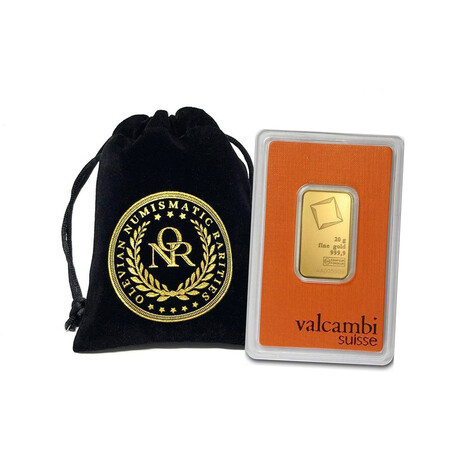 20 gram Gold Bar - Valcambi Design // Deluxe Collector's Pouch