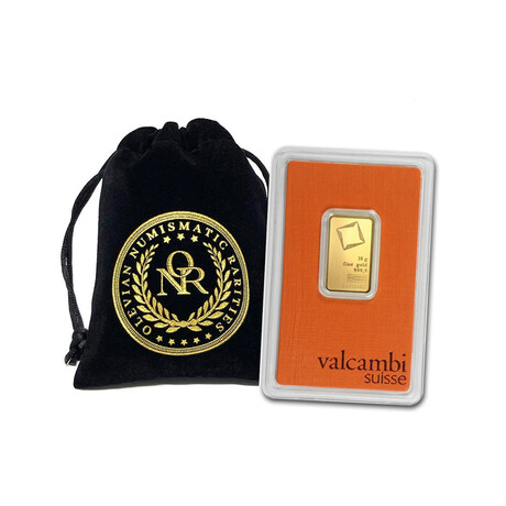10 gram Gold Bar - Valcambi Design // Deluxe Collector's Pouch