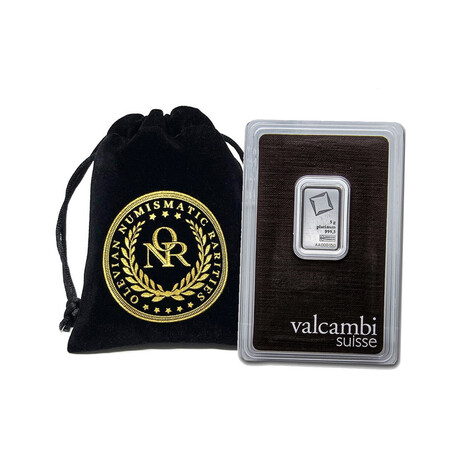 5 gram Platinum Bar - Valcambi Design // Deluxe Collector's Pouch