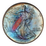 1995 1 oz American Silver Eagle // Blue Sunburst Toning // PCGS Certified MS67 // Deluxe Collectors Pouch