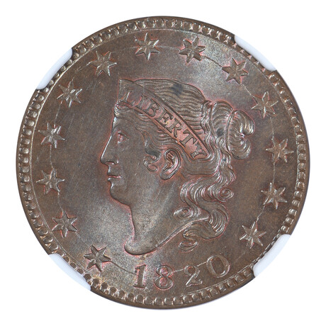 1820 Coronet Head Large Cent // NGC Certified MS65+BN CAC // Wood Presentation Box