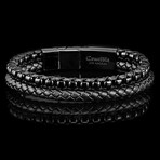 Polished Black Plated Stainless Steel Box Chain + Leather Cuff Bracelet // 8.5"