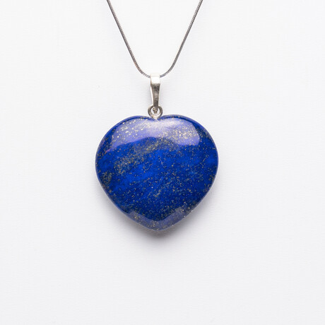 Genuine Polished Lapis Lazuli Heart Pendant with 18" Sterling Silver Chain // 8-10g