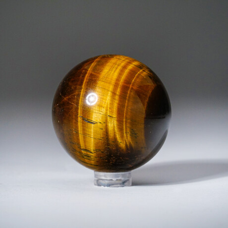 Genuine Polished Tiger Eye Sphere 1.5" With Acrylic Display Stand
