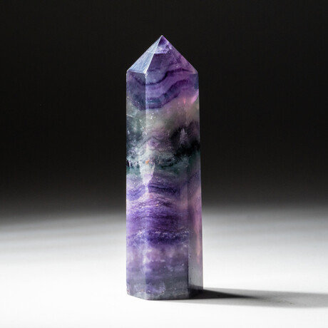 Genuine Polished Rainbow Fluorite Point with Black Velvet Pouch // 70g