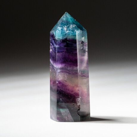 Genuine Polished Rainbow Fluorite Point with Black Velvet Pouch // 60g
