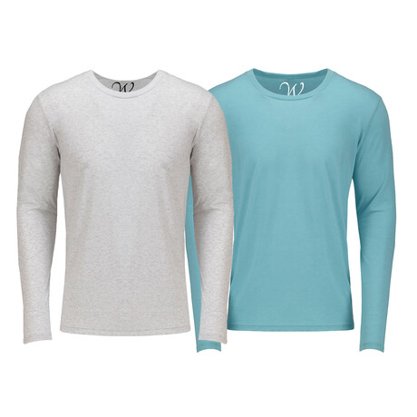 Pack of 2 // Ultra Soft Sueded Semi-fitted Crewneck Long Sleeve // White + Turquoise (S)