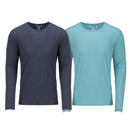 Pack of 2 // Ultra Soft Sueded Semi-fitted Crewneck Long Sleeve // Navy + Turquoise (S)