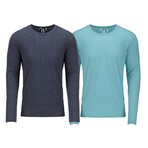 Pack of 2 // Ultra Soft Sueded Semi-fitted Crewneck Long Sleeve // Navy + Turquoise (2XL)