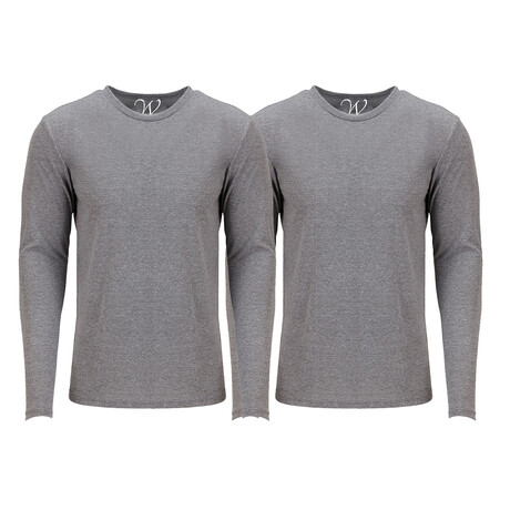 Pack of 2 // Ultra Soft Sueded Semi-fitted Crewneck Long Sleeve // Heather Grey + Heather Grey (S)