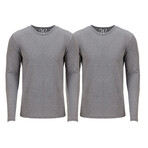 Pack of 2 // Ultra Soft Sueded Semi-fitted Crewneck Long Sleeve // Heather Grey + Heather Grey (M)