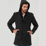 Hooded Chesterfield Coat // Black Melange (Small)