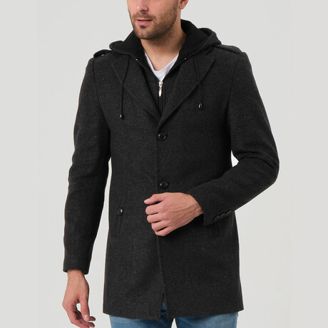 Hooded Chesterfield Coat // Black Melange (M)