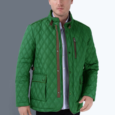 Button & Zip Up Quilted Jacket // Green (Small)