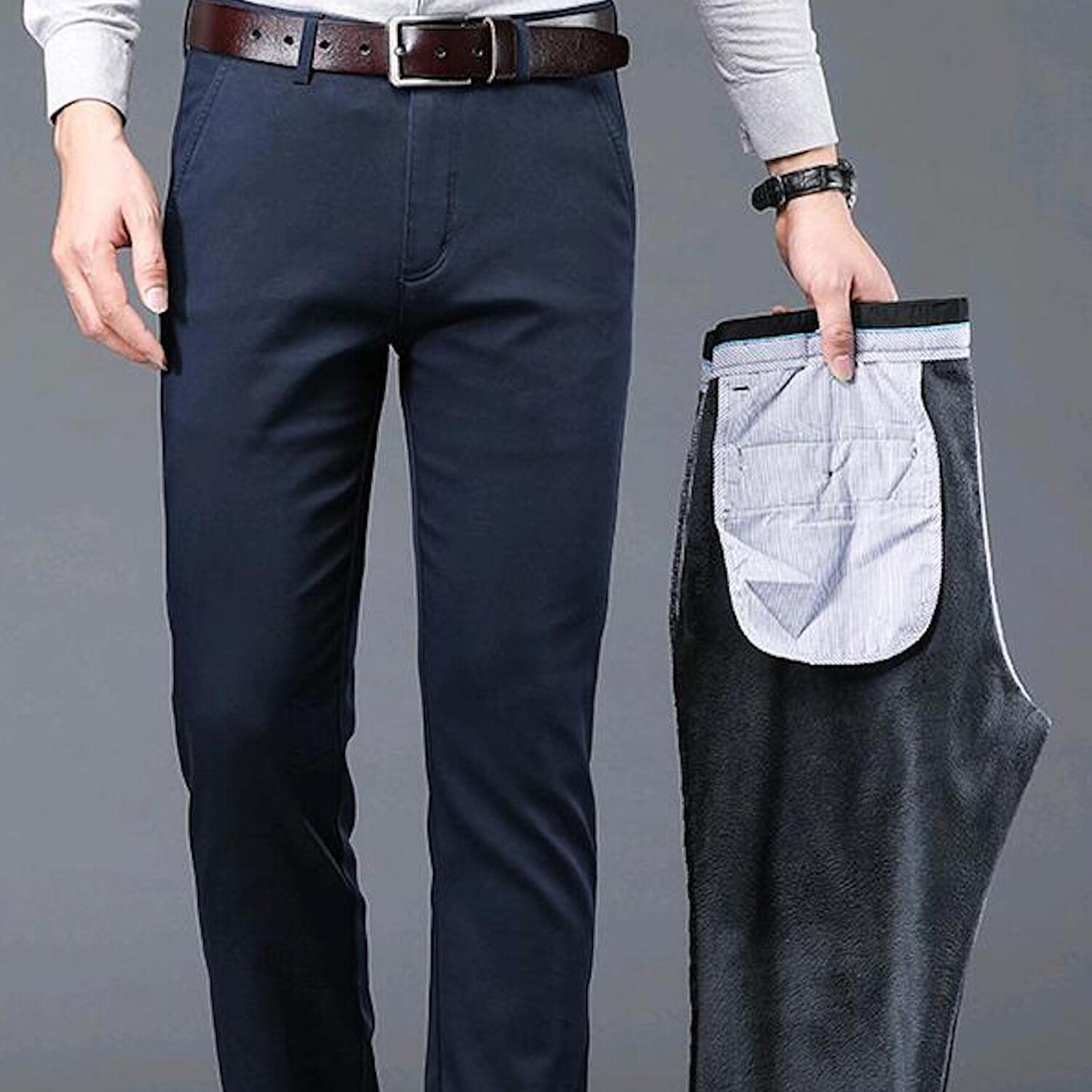 Slit Pocket Chino Pants // Winter Lined // Navy Blue (31) - Celino ...