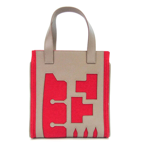 Hermes // Epsom Leather + Felt Petit H Tote Bag // Etoupe Gray + Red // Pre-Owned