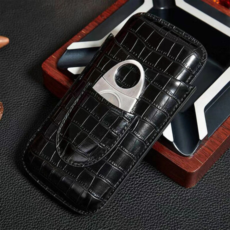 Crocodile Leather Cigar Case // Black