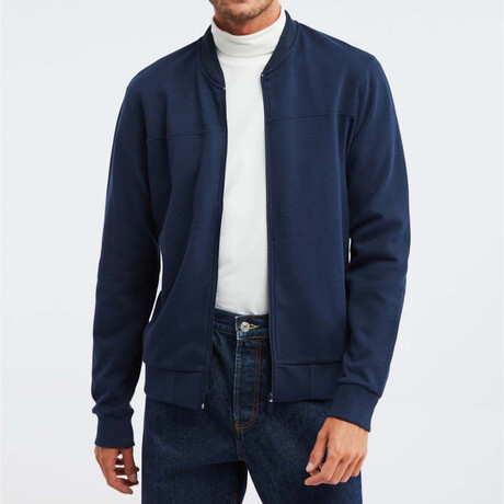 Zip Cardigan Bomber Jacket // Navy (S)