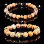 Crazy Lace Agate + Gold Plated Steel Accents Stone Stretch Bracelets // Set of 2 // 8"