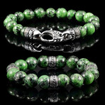 Unakite Stone + Stainless Steel Accents Stone Bracelets // Set of 2 // 8"