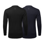Mens Thermal Henley Long Sleeves Shirts // Black + Navy (S)