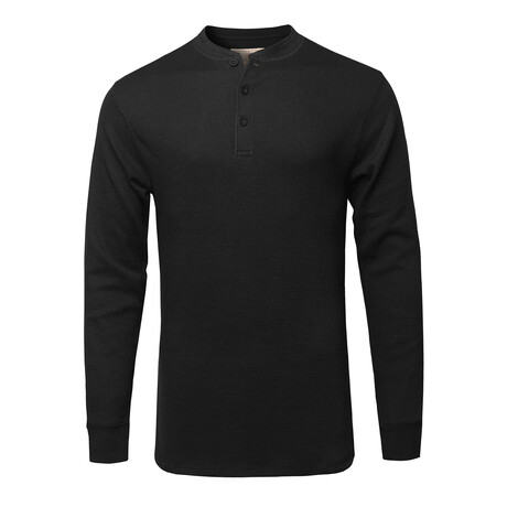 Mens Thermal Henley Long Sleeves Shirts // Black (M)